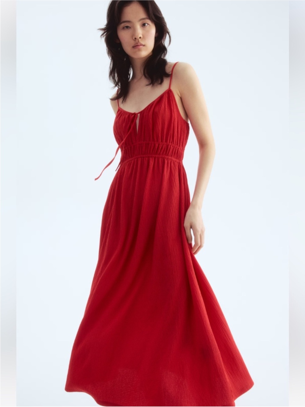 H&M Red Midi Sundress with Spaghetti Straps